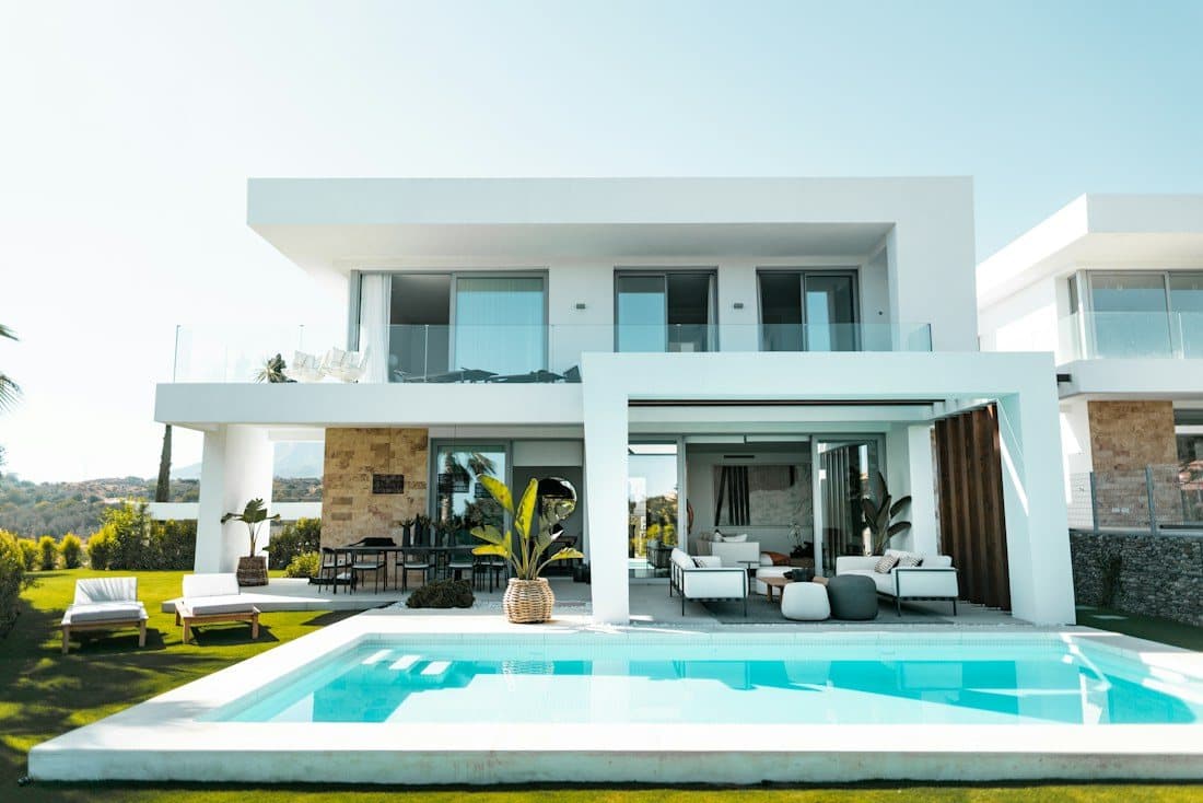 Modern white villa with a swimming pool